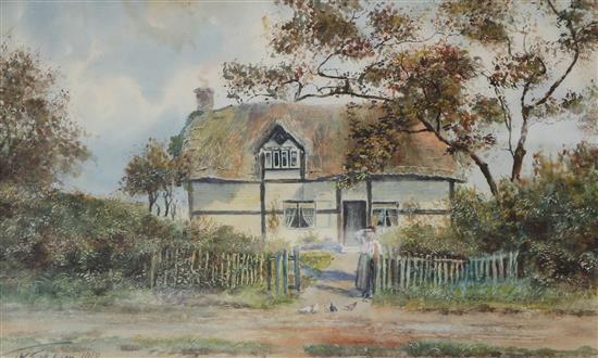 A.J.W Stedman Figure beside a cottage 25 x 38cm.